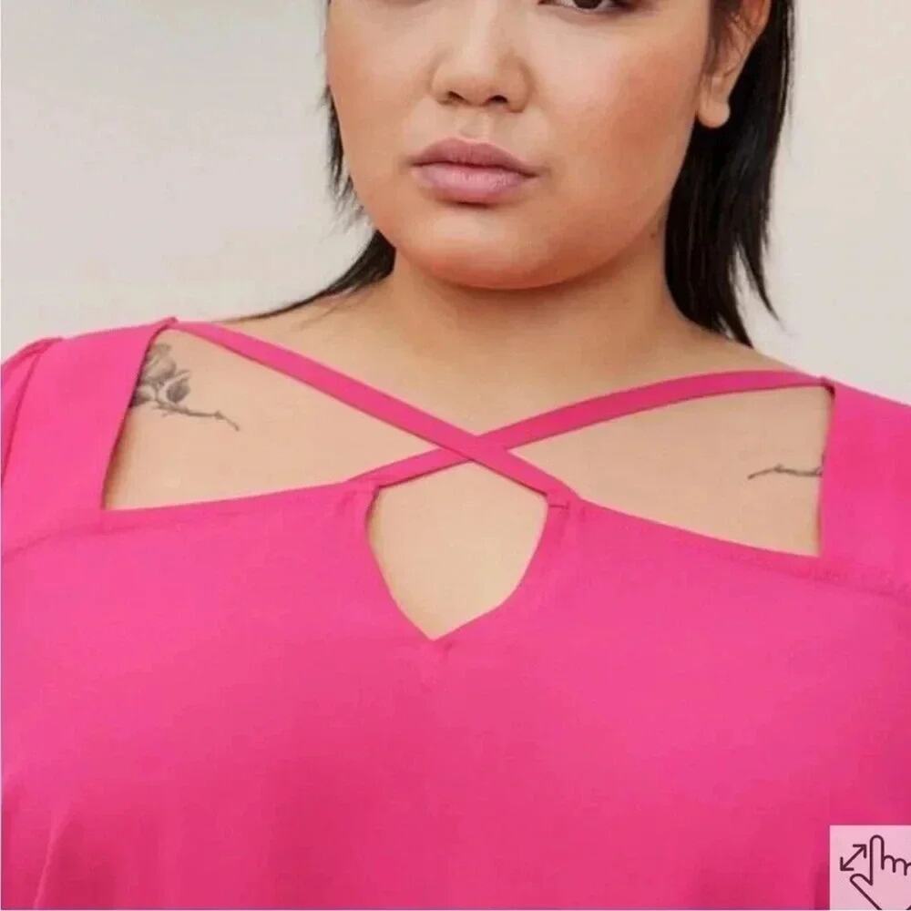 Torrid Womens Blouse Keyhole Long balloon Sleeve pink career wear plus size - Picture 3 of 14